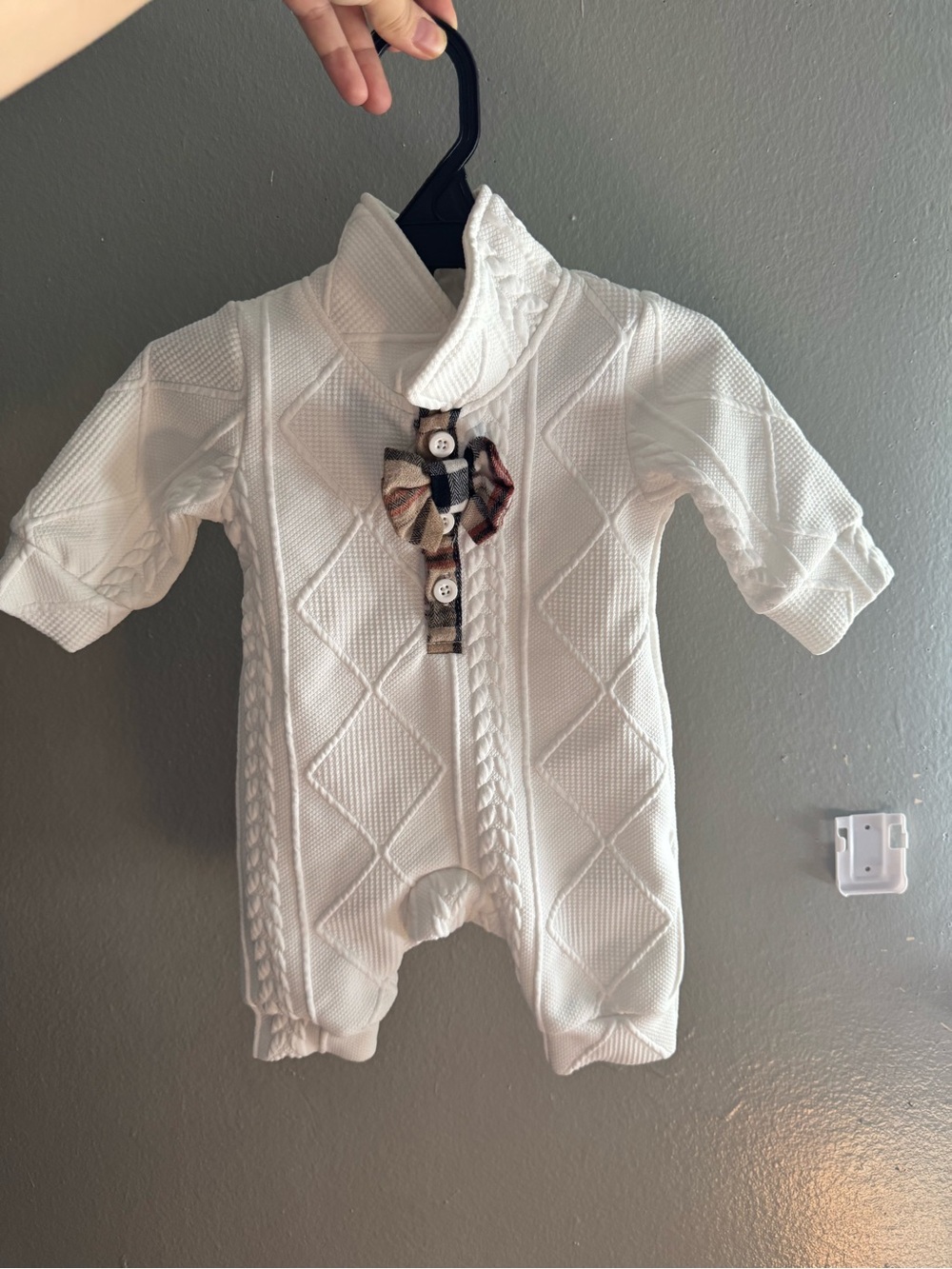 SHEIN White Quilted Baby Footie with Plaid Bow